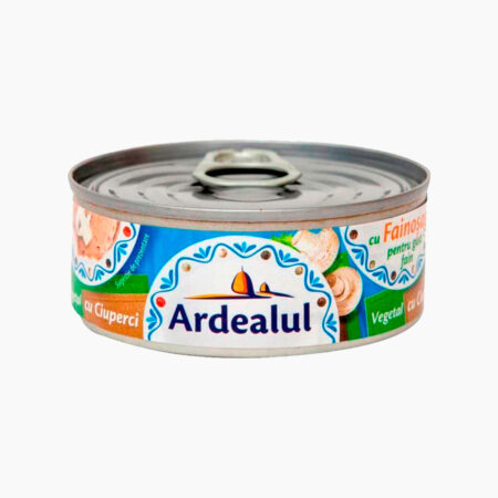 Can of Ardealul vegetable spread with mushrooms