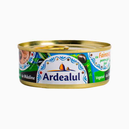 Can of Ardealul vegetable spread with olives