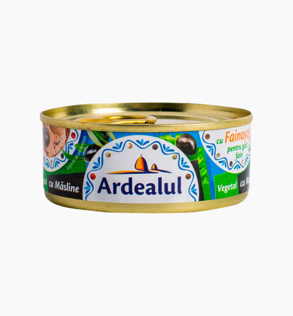 Can of Ardealul vegetable spread with olives