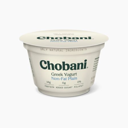 Chobani Greek Yogurt Nonfat Plain 5.3 oz cup on white background