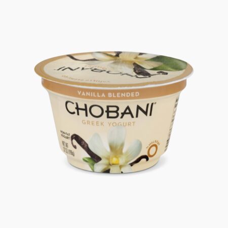 Chobani Greek Yogurt Vanilla 5.3 oz cup on white background