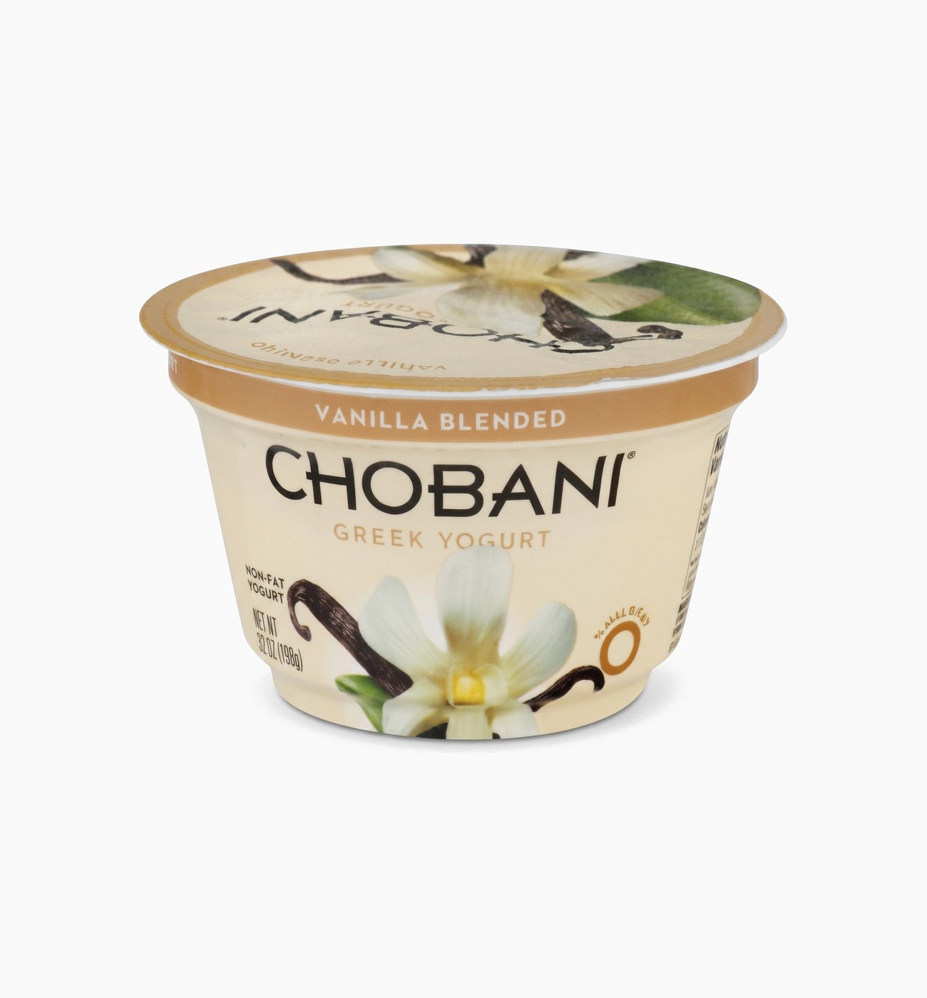 Chobani Greek Yogurt Vanilla Chobani Greek Yogurt Vanilla 5.3 oz cup on white background
