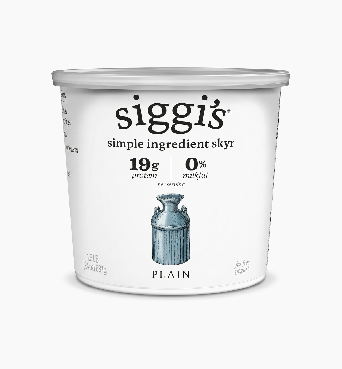 Siggi's Plain Yogurt Siggi's Icelandic-style Plain Skyr 24 oz tub with red lid on white background