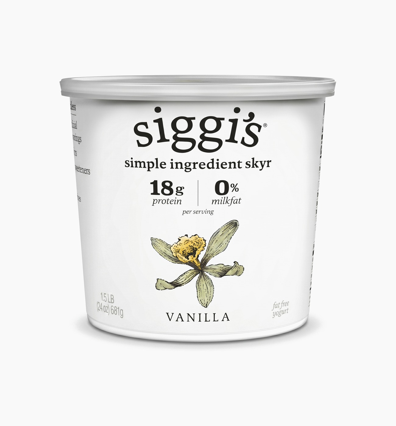 Siggi's Vanilla Yogurt Siggi's Icelandic-style Vanilla Skyr 24 oz tub with red lid on white background
