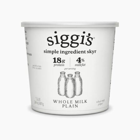 Siggi's Icelandic-style Whole-Milk Plain Skyr 24 oz tub with red lid on white background