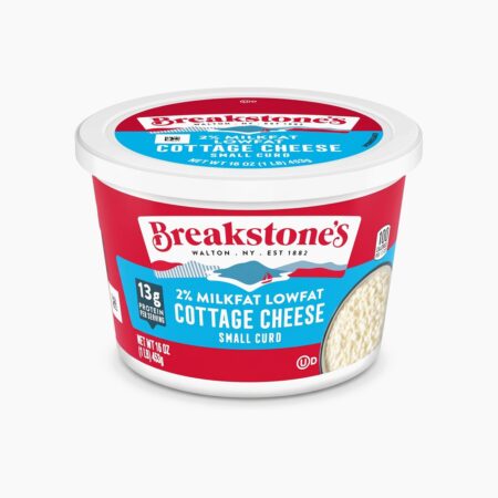 Breakstone's 2% Milkfat Lowfat Small Curd Cottage Cheese 16 oz tub on white background