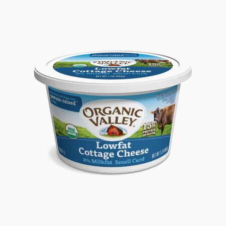 Organic Valley Lowfat 2% Cottage Cheese 16 oz tub on white background