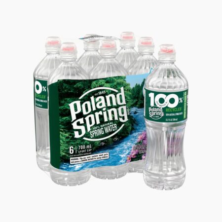 Poland Spring Natural Spring Water 6-pack of 700mL bottles on white background