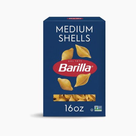 Barilla Medium Shells pasta box 1 lb on white background