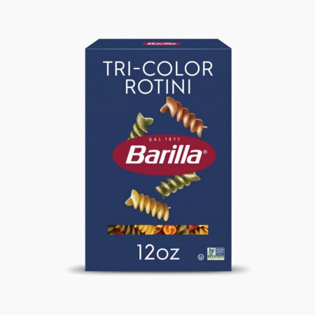 Barilla Tri-Color Rotini pasta box 12 oz on white background