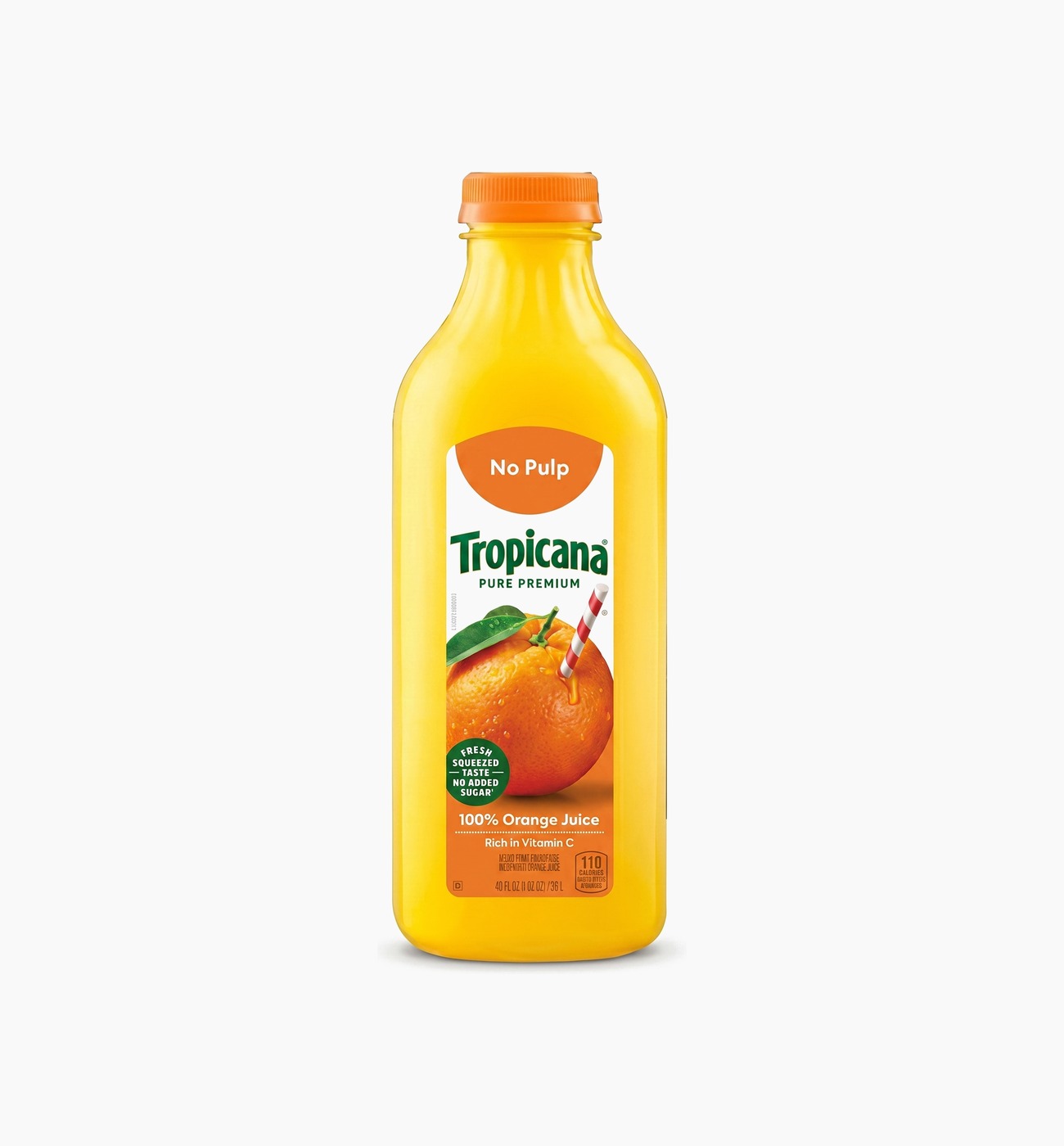 Tropicana Pure Premium Orange Juice, No Pulp Tropicana Pure Premium No Pulp Orange Juice 46 fl oz bottle on white background