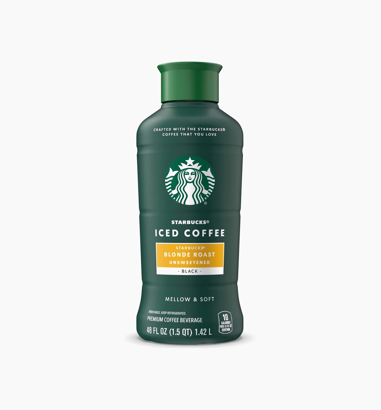 Starbucks Iced Coffee Blonde Roast Starbucks Iced Coffee Blonde Roast Unsweetened 48 fl oz bottle on white background